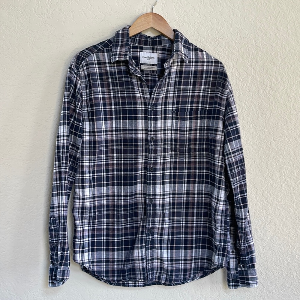 Men's Blue Plaid Linen Blend Button-down Shirt